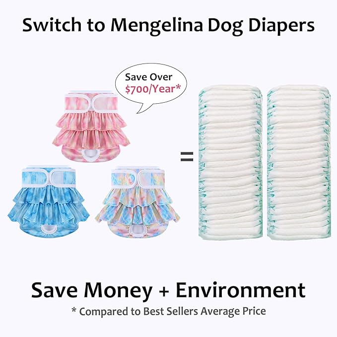 Dog Diapers Female Washable (3 Pack), Reusable Dog Period Diapers Female Doggie Diapers Puppy Diapers Female Dog Diapers for Heat, Incontinence, Excitable Urination,M