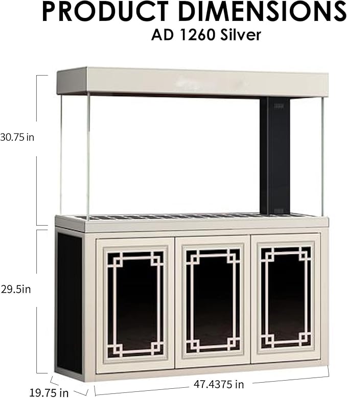 135 Gallon Glass Aquarium with Aluminum Cabinet - Including Sump for Filtration and Circulation, Plumbing, LED, Silver