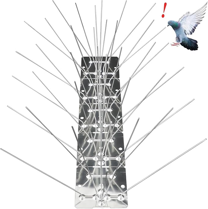 Bird Spikes Stainless Steel Bird Spikes Pigeon Spikes for Outside to Keep Birds Away with 7.9 Inch Wider Coverage 19.7 Feet Length Disassembled with Stainless Base for Small Bird Fence Roof Blacony
