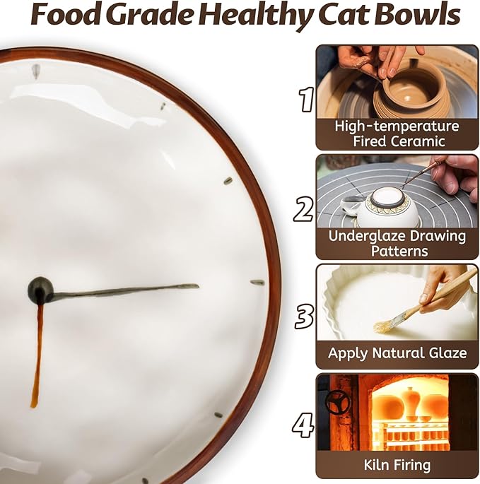Clock Cat Food Bowl,Non-Slip Silicone Bottom Cat Bowls for Indoor Cats,Anti Whisker Fatigue Cats Dishes Set,Shallow Wide Kitten Plates for Food and Water,3 Pack