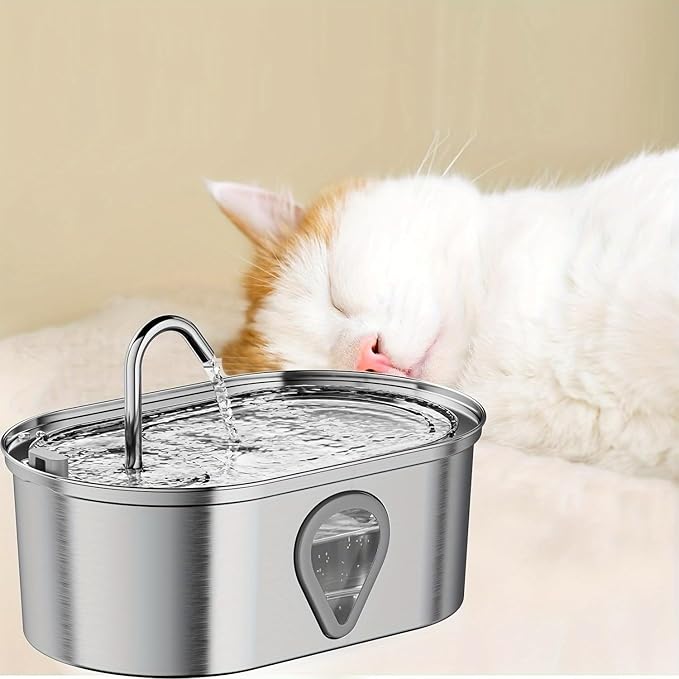 NPET WF170 Cat Water Fountain Stainless Steel: 3.5L/118oz Pet Fountain Water Bowl Dog Drinking Dispenser Dish Animal Feeding & Watering Supplies with 8 Replacement Filters (Water Fountain+8 Filters)