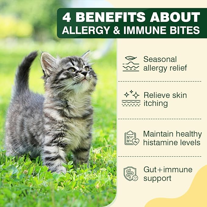 Cat Allergy Relief for Cats, 150 Soft Chews for Cat Itch and Allergy Relief with Omega-3 and Probiotics Coat Health, Immune Boost and Seasonal Allergies Chicken Flavor Chews