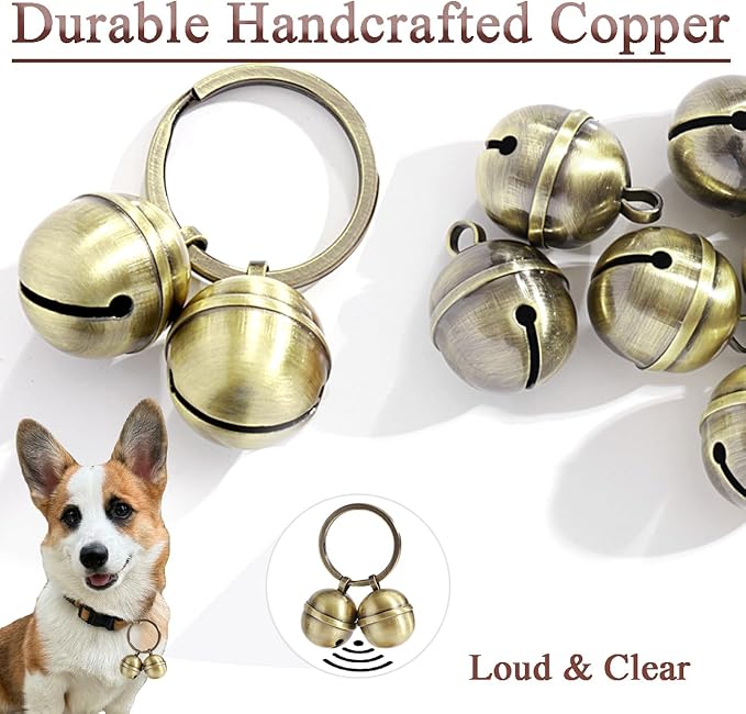 Copper Dog Bells for Collars with Quick-Release Clasp - Audible Safety Trackers for Medium to Large Dogs, Outdoor Collar Accessories(Glossy Bronze)