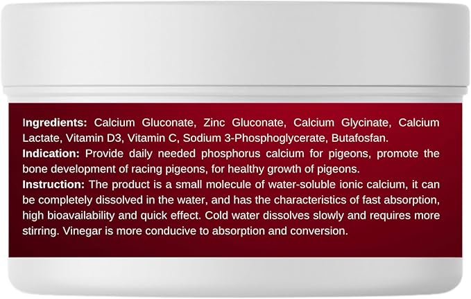 Calcium with Vitamin D3 Powder Supplement for Pigeons – Supports Strong Bones, Healthy Eggs, and Feather Development – Easy-to-Mix Formula for Racing, Breeding, and Young Birds 100G