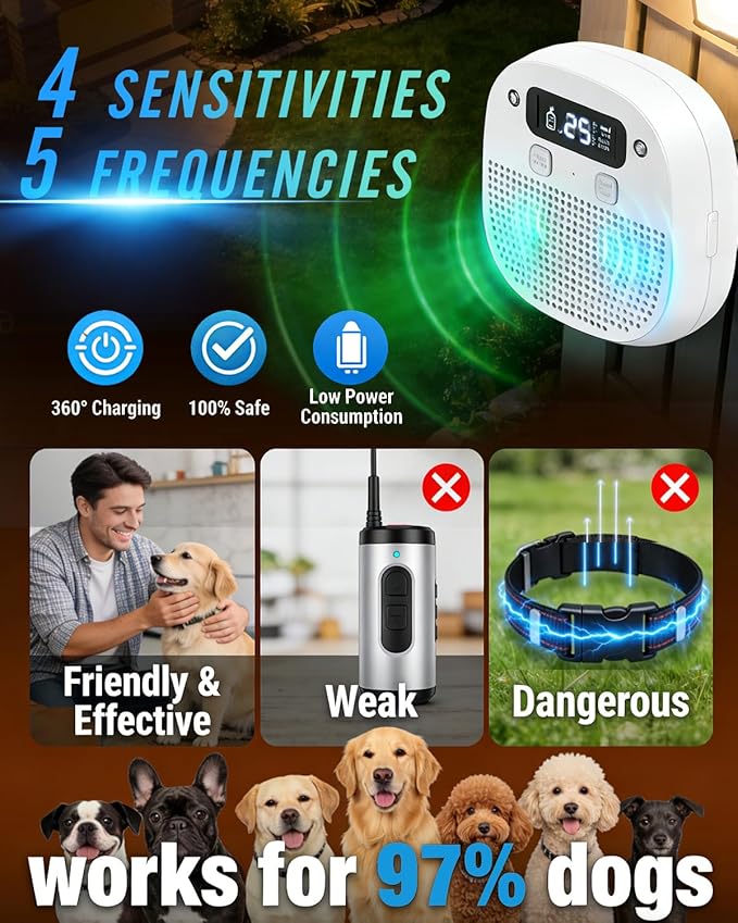 Dog Barking Control Devices, Bark Box with Remote Control, Rechargeable, Waterproof, Adjustable Modes & Frequencies, Anti Barking Device for Dogs Indoor Outdoor (White)