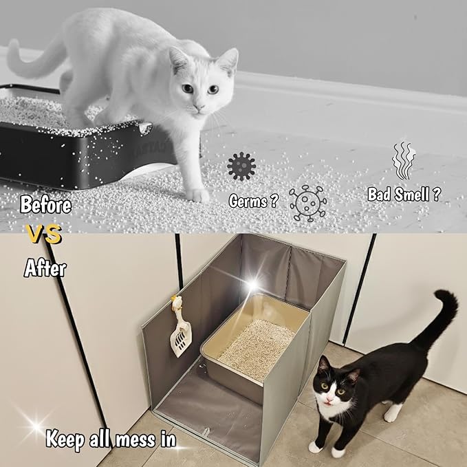 Cat Litter Box Enclosure, Keep All Mess in, Open Top High Side, Extra Large Water Resistance Splash Guard for Cat Litter Boxes