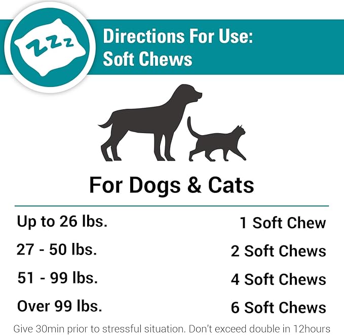 Vet Classics Stress Away Calming, Anxiety Aid for Dogs and Cats – Soft Chew Pet Health Supplement for Dogs, and Cats - Melatonin, Ginger – 65 Soft Chews
