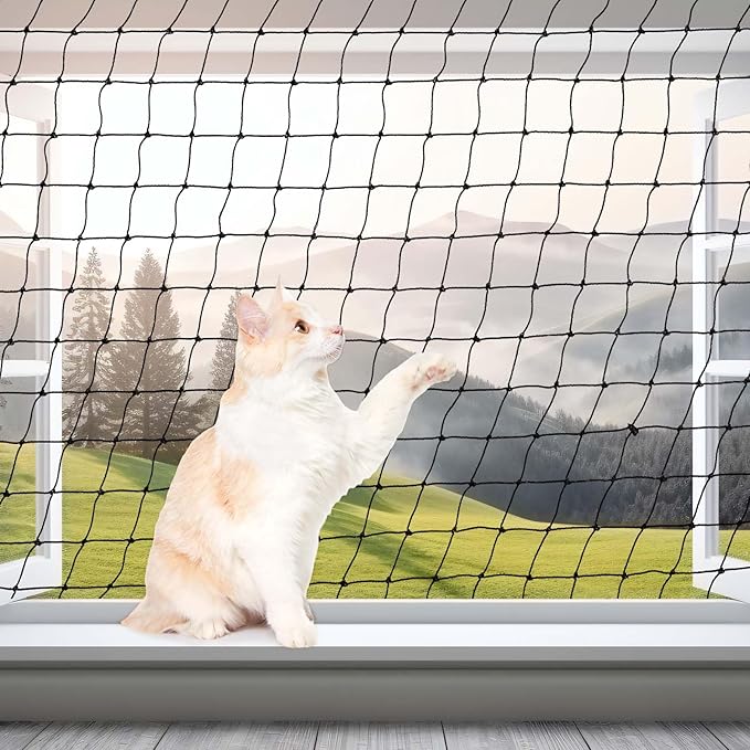 Steel Cat Netting Balcony, 10ft x 13ft Steel Reinforced Cat Wire for Balcony, High Strength Safety Pet Netting for Catio, Proof Screen for Pets, Strong Catio Protection Barrier Mesh Fence