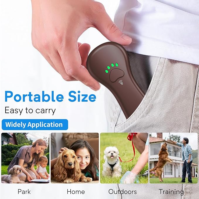 Anti Barking Device Dog Barking Control Devices Rechargeable Ultrasonic Dog Bark Deterrent up to 16.4 Ft Effective Control Range Safe for Human & Dogs Portable Indoor & Outdoor Brown