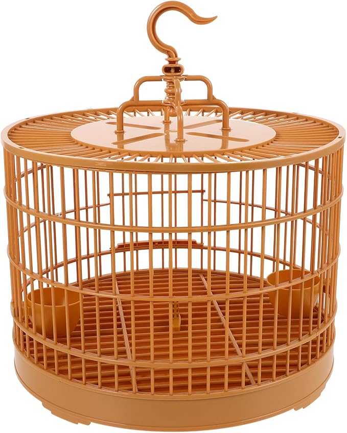 Milisten Hanging Parrot Bird Cage Small Round Plastic Birdcage with Feeder and Hook for Parakeets Finches Cockatiels 14.17In Bird House Carrier