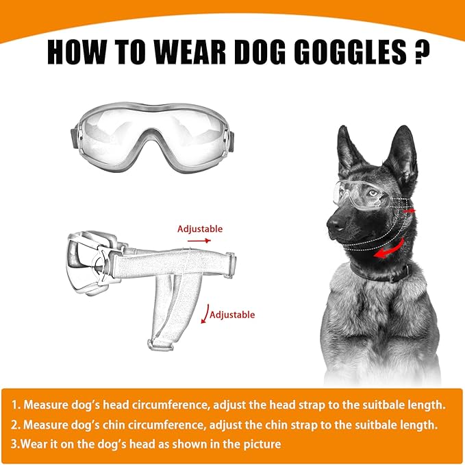 Dog Sunglasses Pet Goggles for Medium Large UV Protection Wind Protection Dust Protection Adjustable Strap Dog Glasses Suitable for Snow Beach Motorcycle