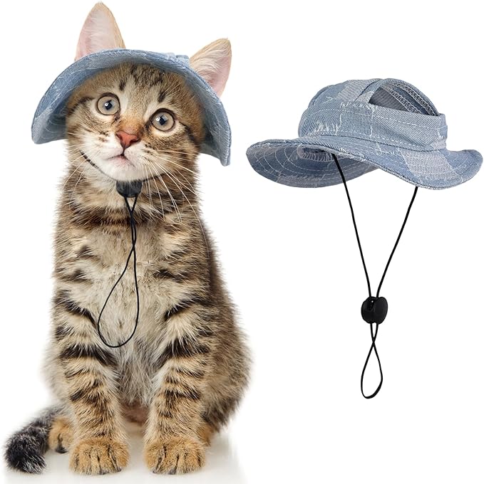 DENTRUN Cat Hats for Cats Only, Cat Cowboy Hats with Ear Holes Tiny Pets Birthday Party Costume, Cat Headwear Mini Cowboy Hat, Funny Sombrero Kitten Hat Chihuahua Beanie Cap Party Decorations