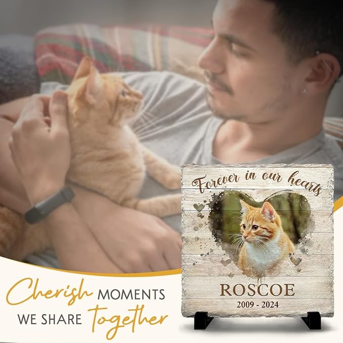 Custom Memorial Stones for Cats - Memorial Square Stone for Cat - Sentimental Rock Gifts for Cat Owners - Pet Cemetery Markers in Loving Memory
