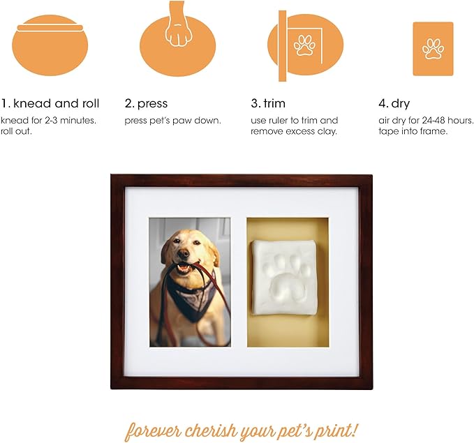 Pearhead Pawprints Wall Frame Keepsake – Espresso Wood Shadowbox Kit for Dogs & Cats with Air‑Dry Clay Imprint, Photo Display 4" x 6"