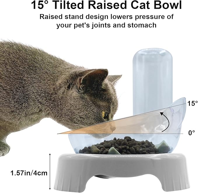 Triple Cat Bowls - 3-in-1 Water Feeder & Food Bowls with Automatic Water Bottle, Whisker Friendly, Elevated Feeding Dishes for Small Cats & Puppies (Lead White)