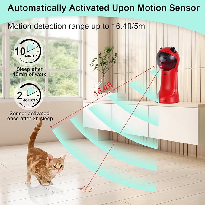 TBTeek Cat Toy, Automatic, Motion-Activated, Rechargeable, 5 Fun Patterns, Random Rotating Trajectory, 4 Speed Modes, Adjustable Light Angles for Indoor Cat Kitten Dog（Red）