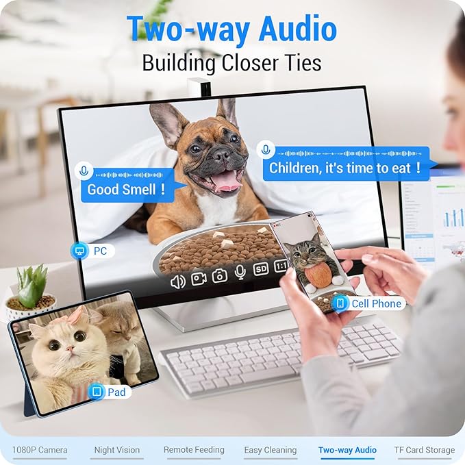 Automatic Cat Feeder with Camera: 5G WiFi Automatic Dog Feeder with Night Vision, 7L Auto Cat Food Dispenser with 1080P Camera for Multiple Pet, Detachable for Easy Clean -29 Cup (ACF100W-B)