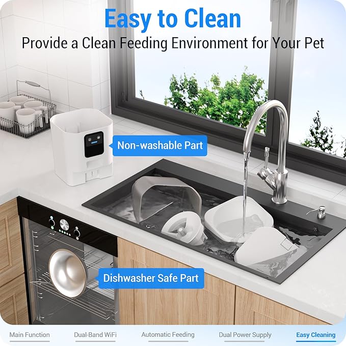 Automatic Cat Feeder with 5G WiFi: Automatic Dog Feeder with APP Control, 7L Timed Auto Cat Food Dispenser with Alexa for Multiple Pets, Detachable for Easy Cleaning - ACF80W