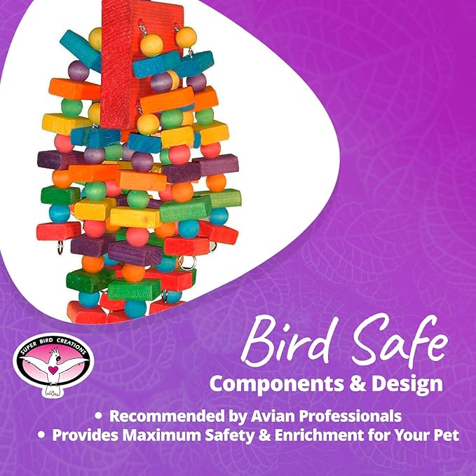 Super Bird Creations - SB439 Beakasaurus Bird Toy - Vibrant Bird Toy for Macaws, Parrots, Eclectus & African Greys with Chewable Elements - Perfect Toy for Beak Health - Large to XL Bird Size