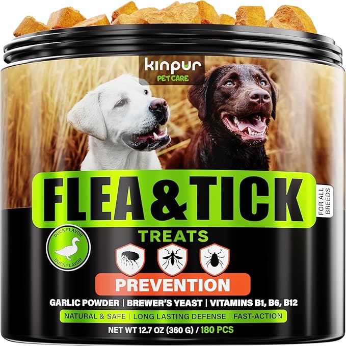 Flea & Tick Chewables for Dogs – Duck Flavored – 180 Soft Chews – Mess-Free Support – for All Breeds and Sizes