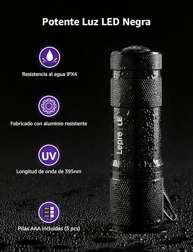 Lighting EVER Black Light Flashlight, Small UV Lights 395nm, Portable Ultraviolet Light Detector for Invisible Ink Pens, Dog Cat Pet Urine Stain, AAA Batteries Included