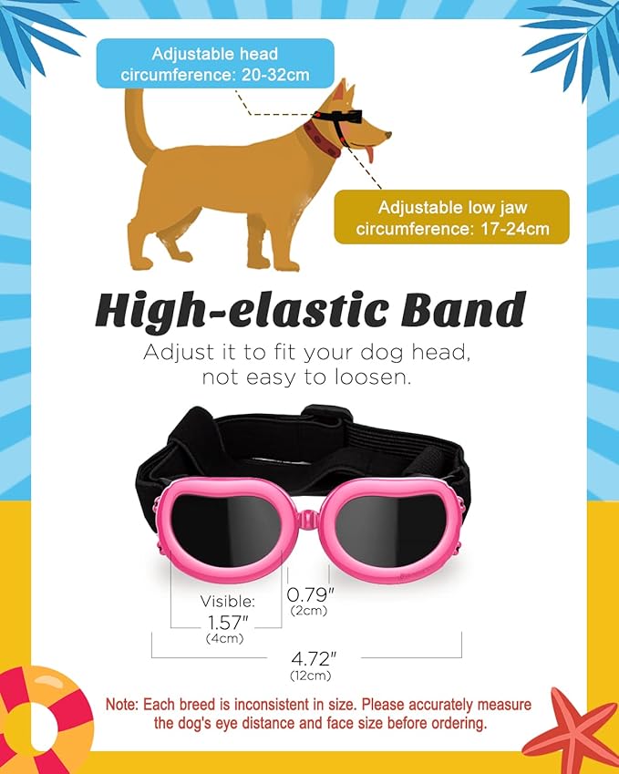 Lewondr Small Dog Decorations Sunglasses UV Protection Goggles Eye Wear Protection with Adjustable Strap Waterproof Pet Sunglasses for Dogs Pet Sun Glasses Dog Windproof Anti-Fog Glasses