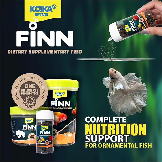 KOIKA FINN Probiotic Fish Food Pellets for Ornamental Fish, 43% Protein with Bacillus Probiotics, Supports Digestion and Immune Health for Daily Feeding (250g, Koi Carp - 4.0mm Pellets)