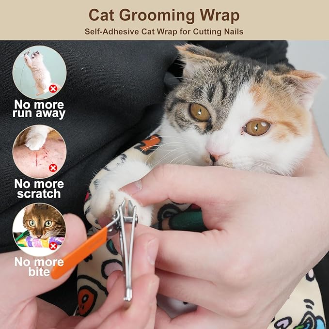 27.6" Extra Large Cat Grooming Wrap – Anti-Escape Cat Wrap for Cutting Nails, Brushing & Medication – Soft, Comfortable, Reusable, Self-Adhering, Holds Cats Up to 15lbs (Soccer Time)