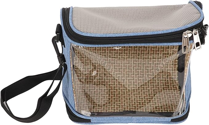 Transparent Bird Carrier Bag, Portable Lightweight Parrot Travel Cage with Ventilated Mesh and Rattan Weave for Cockatiels Parakeets Small Birds (Blue)