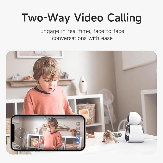 Noorio Two Way Video Calling Camera, 2K One Click Call Pet Camera Indoor with Phone App, 2.4G WiFi Only 360° PTZ Dog Cam with Speaker, CL200