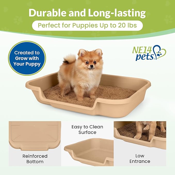 Dog Litter Box, Beach Sand Color, Large Size, Durable & Pet Safe Puppy Litter Box, Indoor Open Top Entry Dog Litter Pan, Comfortable for Dogs, Great for Dogs up to 20 lbs (2 Pack)
