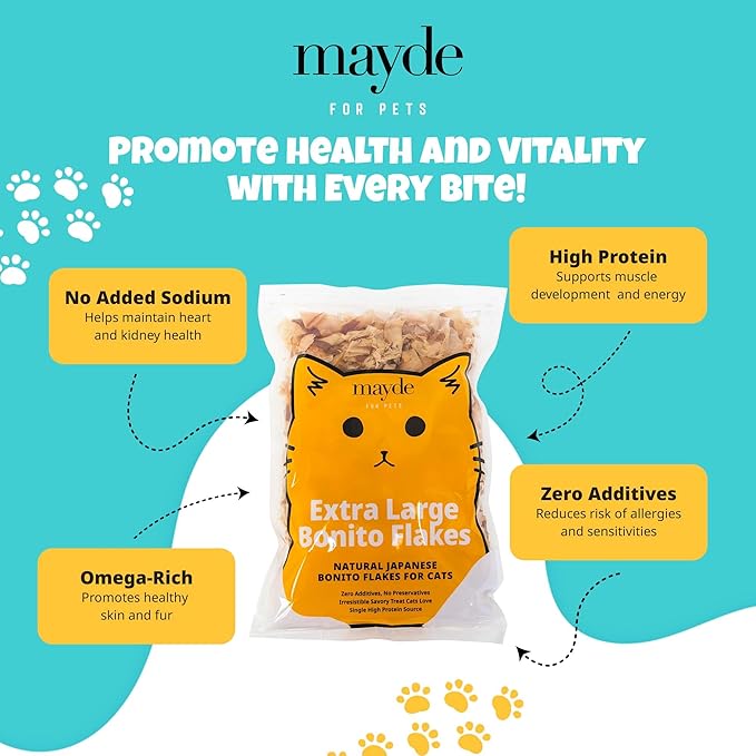 Mayde Bonito Flakes for Cats & Dogs - 100% Natural High-Protein Fish Treats for Cats & Dogs - Extra Large Dried Bonito Flakes - 4 oz Bag