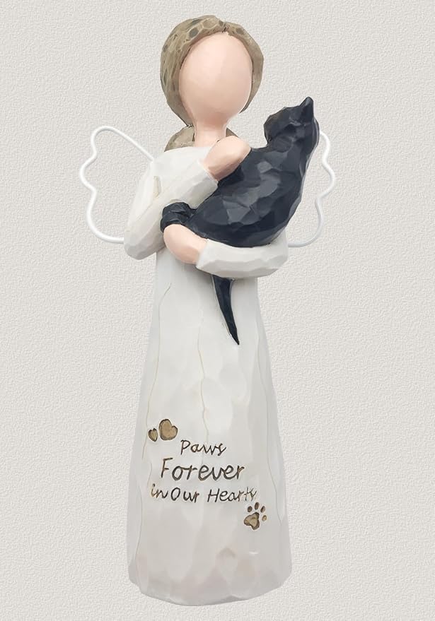 Cat Memorial Gifts for Loss of Cat, Cat Loss Sympathy Gifts, Cat Remembrance Gift in Memory of Passed Away Pet Cat, Resin Cat Angel Figurine for Cat Mom and Cat Lovers, Black