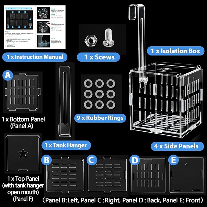 Breeder Box for Fish Tank, Fish Breeder Box for Aquarium, Acrylic Fish Isolation Box, Fish Separator for Small Baby Fishes, Bully Fish, Shrimp, Clownfish Guppy (NOT for Incubator)