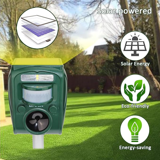 Broox 2026 Upgraded Solar Animal Repellent, Cat Repellent Outdoor, Squirrel Repellent, Deer Repellent, Ultrasonic pest Repeller, Waterproof IP 65, Motion Detection, Dog, Raccoon, Skunk, Rabbit, Rodent