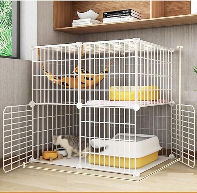 Cat Cage Indoor DIY Cat Playpen Detachable Metal Wire Kennels Indoor Cat Enclosures DIY Playpen Metal Kennel (2 Tier)