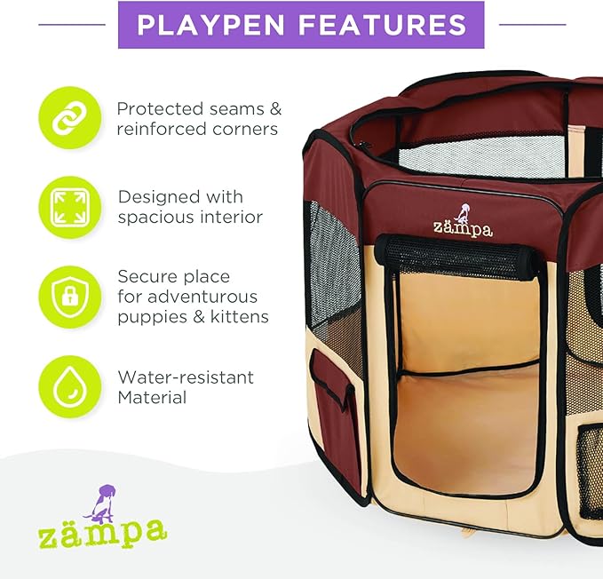 Zampa Puppy Playpen Extra Small 29"x29"x17" Portable Pop Up Playpen for Dog and Cat, Foldable | Indoor / Outdoor Kitten Pen & Travel Pet Carrier + Carrying Case.