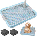 CUHIOY Dog Potty Tray Toilet 20"x14" - Indoor Pee Pad Holder with 8pcs Training Pads, Puppy Mesh Potty with Secure Latch for Small Medium Puppies - Blue