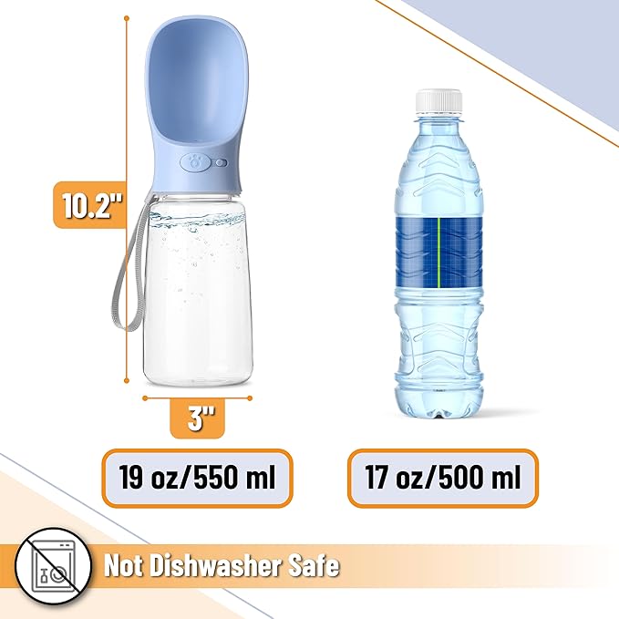 Mr. Pen Portable Dog Water Bottle - 19oz, Blue, Travel & Dispenser for Dogs, Not Dishwasher Safe