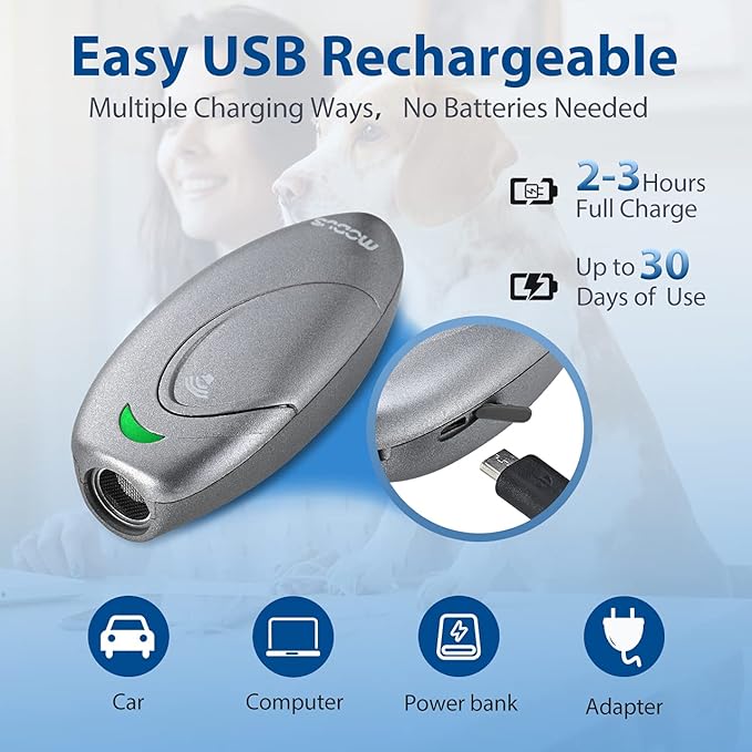 MODUS Dog Barking Control Devices 3 Modes Ultrasonic Dog Training and Anti-Barking Device Rechargeable Dog Barking Deterrent Devices.Alternative to Anti bark collar,Barking Silencer Indoor and Outdoor