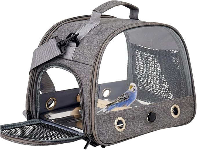 MANON ROSA Bird Carrier Backpack with Perch - Lightweight and Breathable Parrot Travel Cage with Stand Tray Shoulder Strap for Small Pets: Chinchillas, Hamsters, Squirrels, Bunnies, Kittens