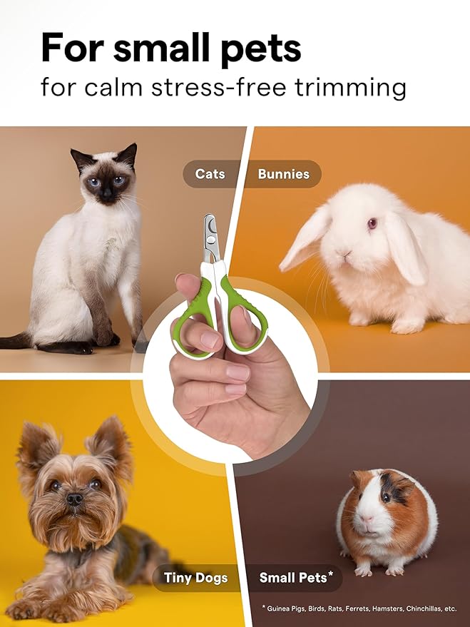 Pet Nail Clippers for Indoor Cats & Small Animals - Precision Angled Blades & Steady Grip - Ideal for Kittens Tiny Dogs Rabbits Birds - Nail Trimmer & Claw Scissors for Home Grooming - eBook Guide