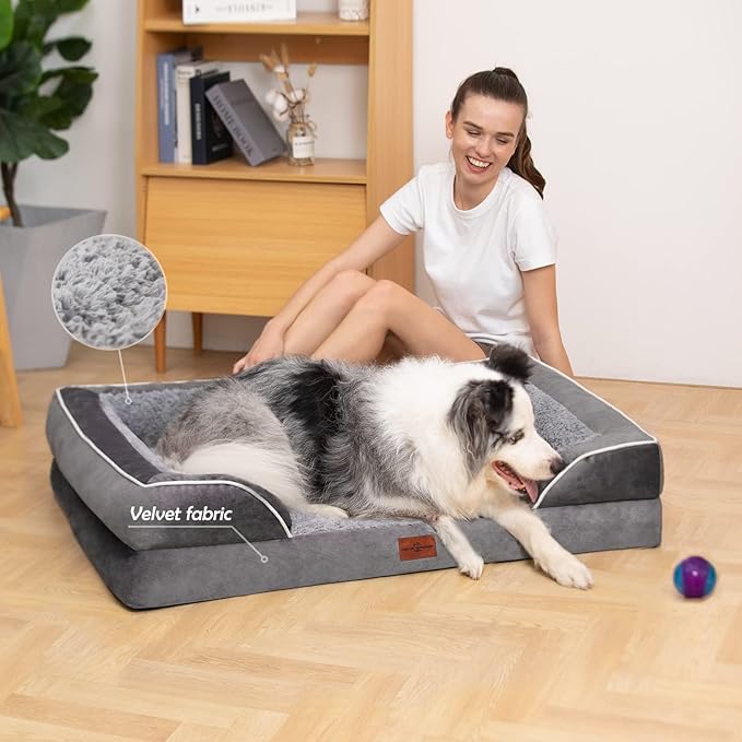 Comfort Expression Orthopedic Dog Bed for Small Dogs 20x14 Inch, Waterproof Supportive Egg Crate Foam Small Pet Bed with Removable Bolsters, Dog Couch with Washable Cover & Non-Slip Bottom, Grey