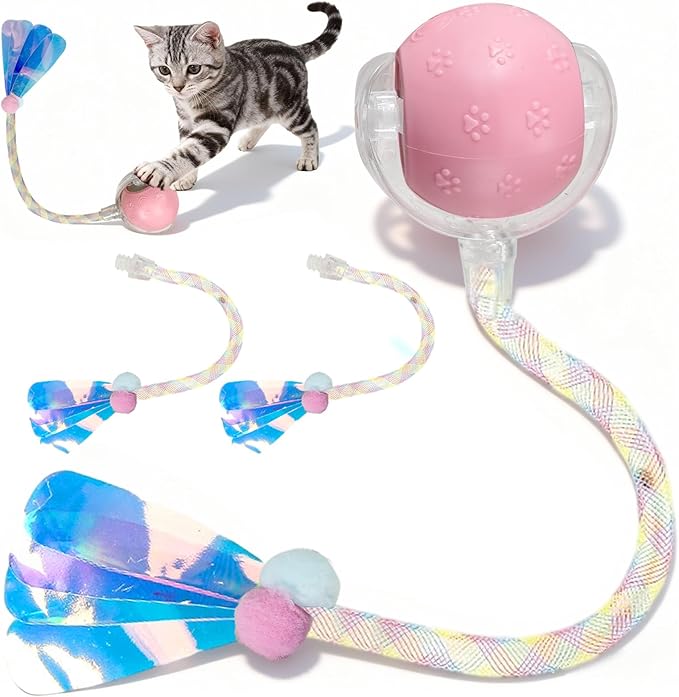 Rocfish Durable Interactive Cat Toys for Indoor Cats, Smart Automatic Cat Chase Ball Toy, Upgraded Speedy Tail Kitten Toy for Bored Indoor Adult Pets (NEW Pink)