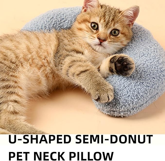 Cat Pillows, Dog Calming Pillow for Small Dogs Puppy Soft Cat Bed Pillow Ultra Soft Fluffy Pet Calming Toy Half Donut Cuddler Cozy Cat Bed Pillow Rabbit Pillows U-Shaped Pillow