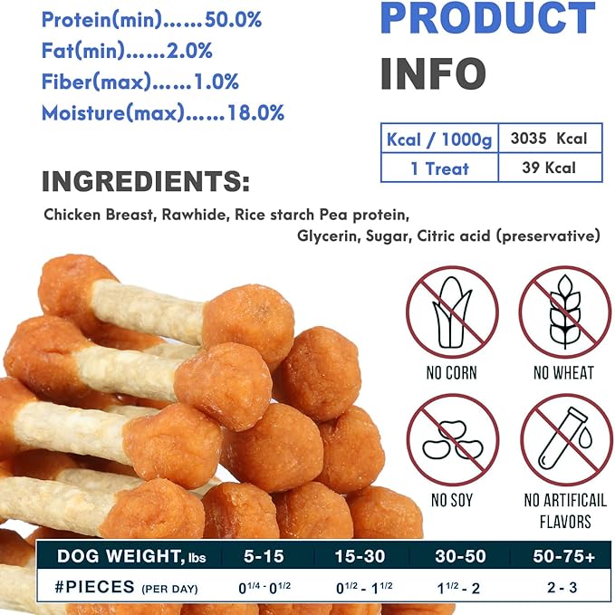 Beef Hide Chicken Dumbbells for Dogs, 25 oz (720g) – Bone-Shaped Rawhide Chews Wrapped with Real Chicken Breast, High-Protein Low-Fat, Dental Chews for Long-Lasting Chewing Fun