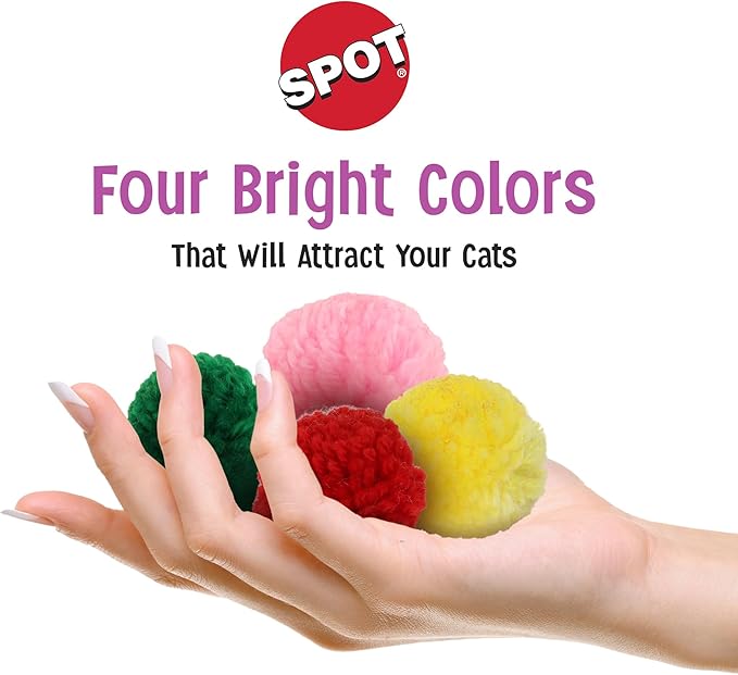 SPOT Wool Pom Poms Cat Toy - Interactive Wool Balls Cat Toy with Catnip for Cats and Kittens to Bite, Swat and Chase - 1.5 inch, 4 pcs (Pack of 2)