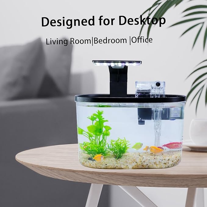 2 Gallon Aquarium Starter Kit with LED Light & Quiet Filter, Complete Small Fish Tank for Betta, Mini Desktop Acrylic Tank, Ideal for Shrimp Guppy Jellyfish Goldfish Beta, Office, Home, or Gift