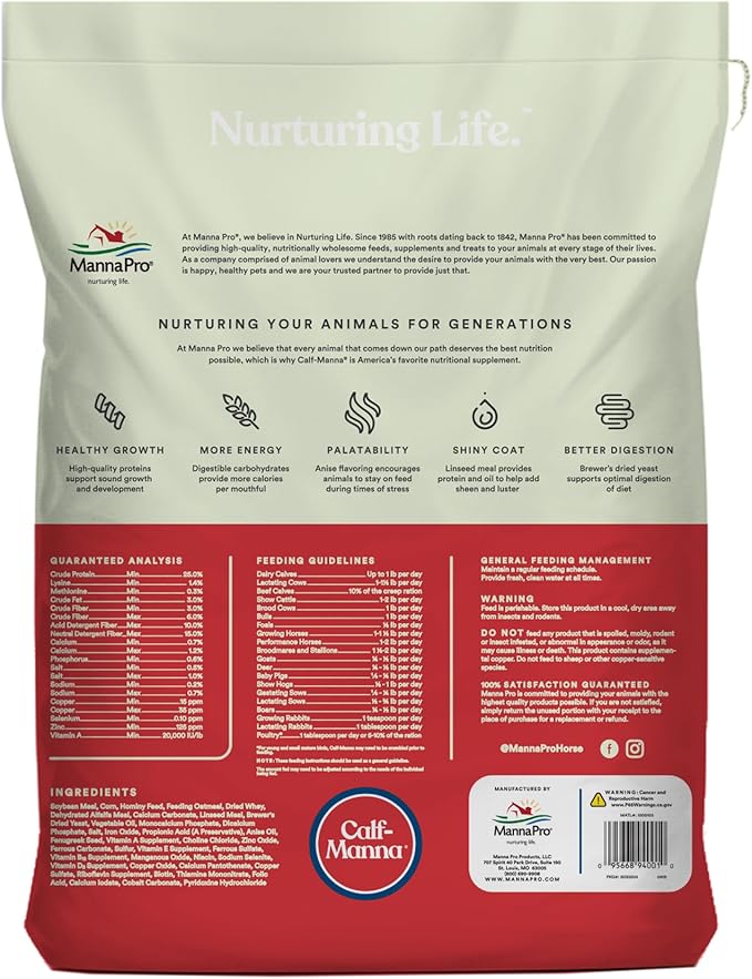 Manna Pro Calf-Manna, Multi-Species Performance Supplement for Livestock, Poultry, Cattle, Goats, Rabbits, Swine, Horses & Deer, High-Protein Animal Feed Additive for Growth, Weight Gain, 10 lb Bag