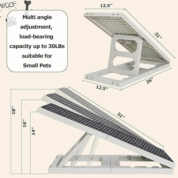 Dog Ramp Bed Adjustable Folding Collapsible for Small Medium Pets Cat Ramp with Non Slip Carpet Portable Indoor Puppy Ramps for Sofa,Chair